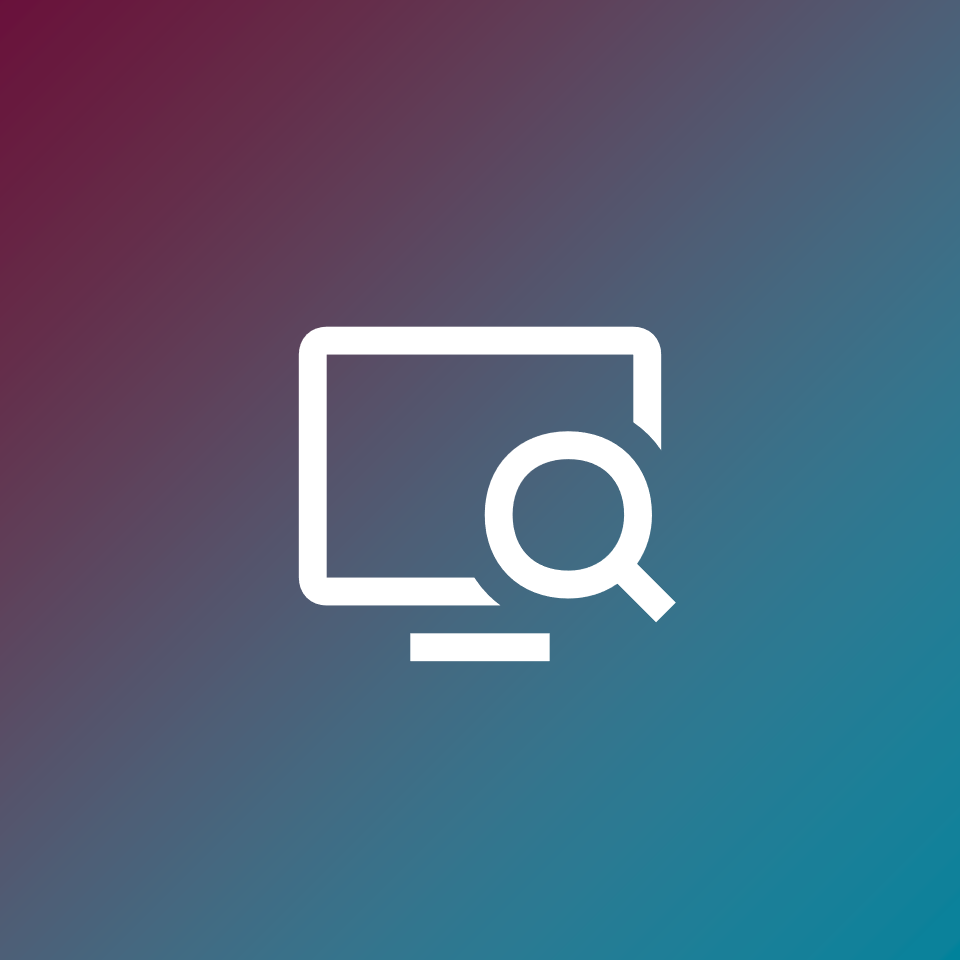 The image shows an icon with a computer and a magnifying glass