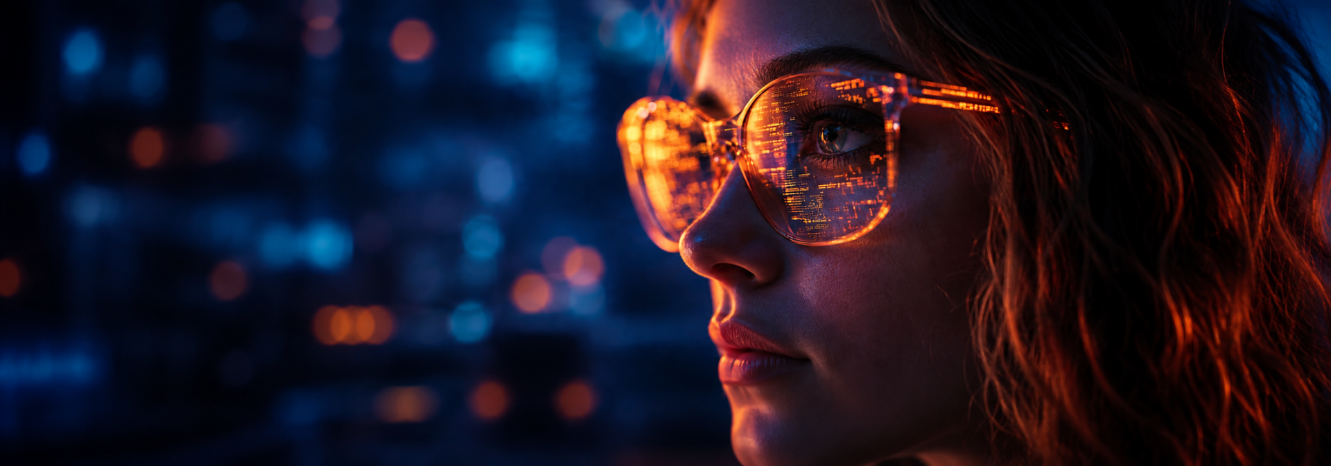 Woman with glasses looking to the left.