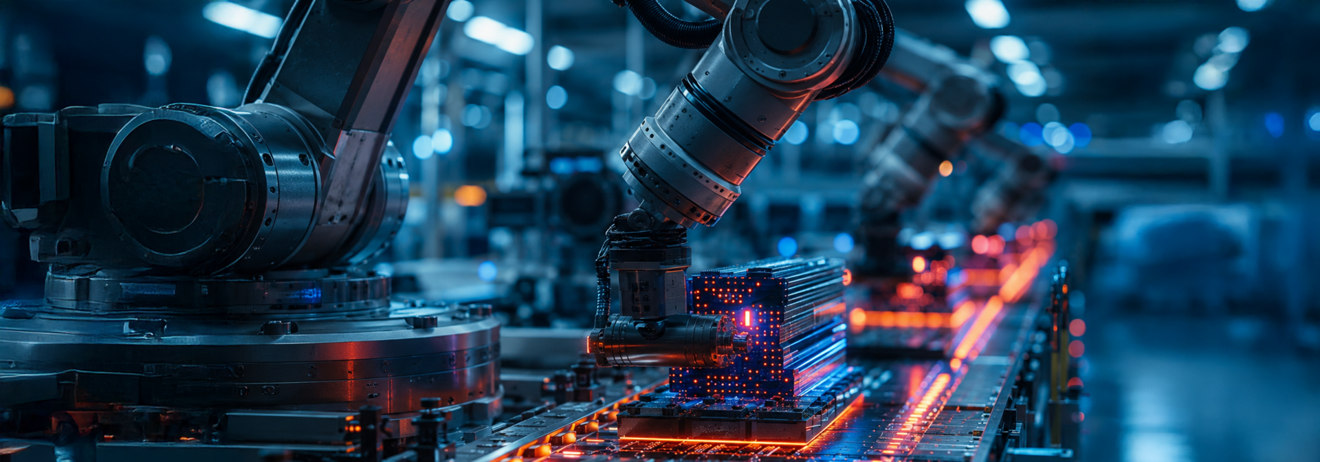 A robot places a cylindrical component onto another workpiece.