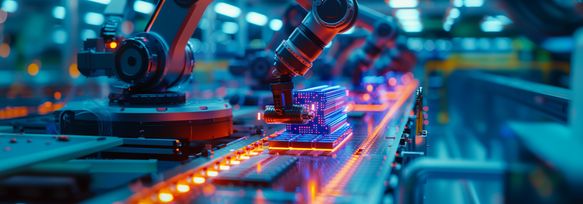 A robot places a cylindrical component onto another workpiece.