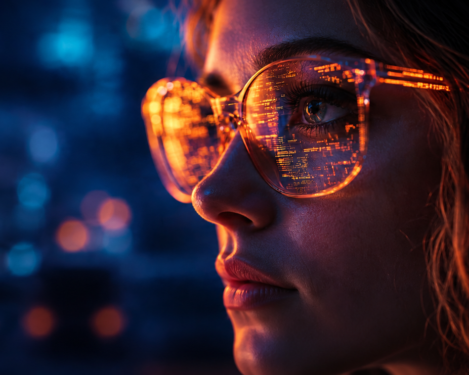 Woman with glasses looking to the left.